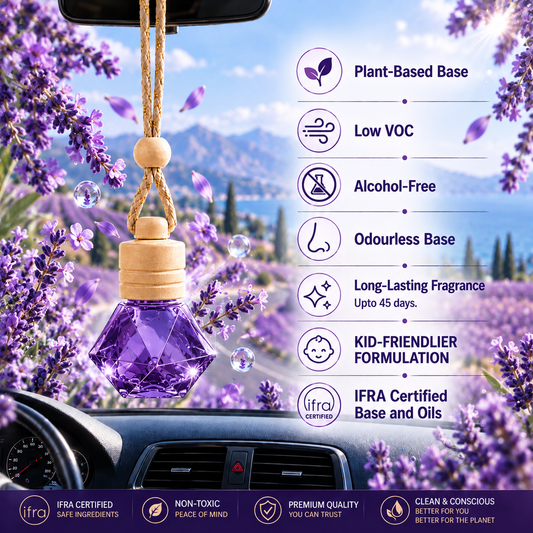 Luxury Car freshener - Alcohol-Free, Plant Based - 10 ml LAVENDER | Lasts upto 45 days