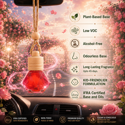 Luxury Car freshener - Alcohol-Free, Plant Based  - 10 ml ROSE | Lasts upto 45 days
