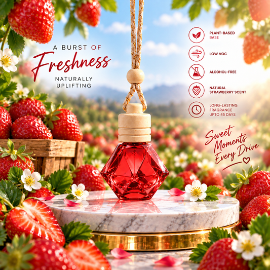 Luxury Car freshener - Alcohol-Free, Plant Based  - 10 ml STRAWBERRY | Lasts upto 45 days