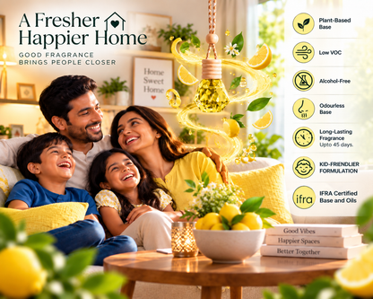 Luxury Car freshener - Alcohol-Free, Plant Based  - 10 ml FRESH LEMON | Lasts upto 45 days